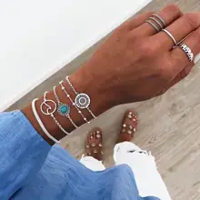 6 шт. в комплекте, винтажный волнистый тотемный браслет для женщин, Серебряный цветок, цепочка, браслеты в стиле бохо, Простой Бисероплетение, Женские Ювелирные изделия, подарок