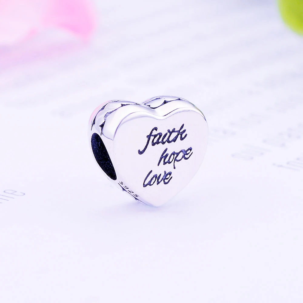 Браслеты шармы из серебра 925 пробы с надписью Faith Hope Love Heart|Бусины| |