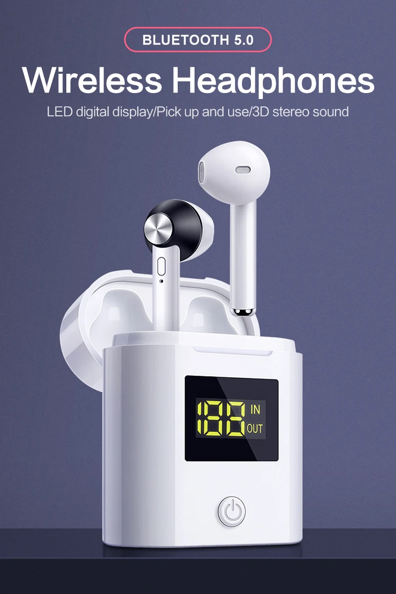 Мини D019 TWS Bluetooth наушники с сенсорным управлением вкладыши с питанием светодиодный дисплей зарядное устройство чехол HD беспроводной 3D стерео гарнитура