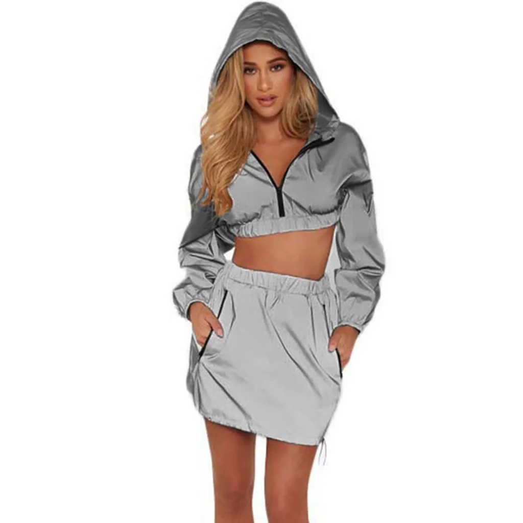 Sexy Sports Set Solid Long Sleeve Hooded Pullover T-Shirt& Skirt Jogging Suits for Women Tuta Donna Sport Conjunto Deportivo
