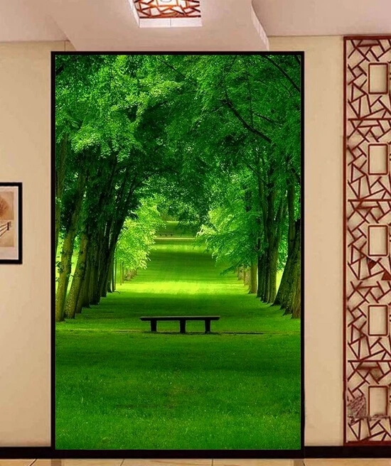 Нетканые большие Настенные обои зеленый лес пастырской декорации украшение прихожей обои пейзаж