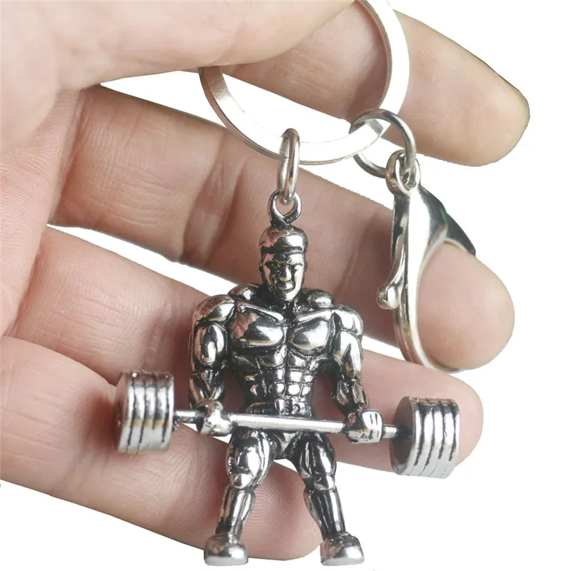 Weightlifting Dumbbell Keychain Strong Man Fitness For Male Car Wallet Dangle Lobster Key Ring Hip Hop Gym Jewellery Gifts Femme