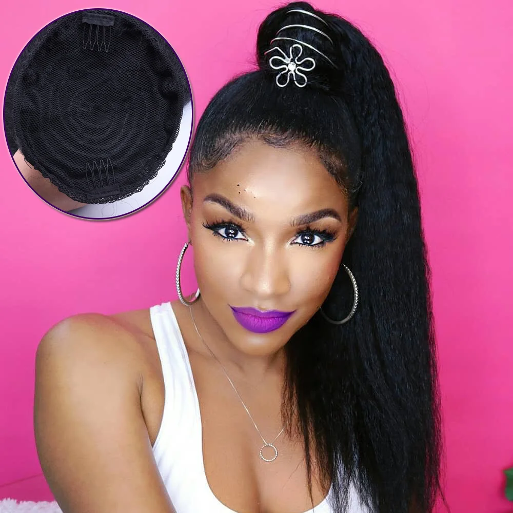 

22inch Drawstring Ponytail Hair Extension Clip Synthetic Afro Kinky Straight Fake Ponytail Wig Hairpieces With Elastic Band Comb