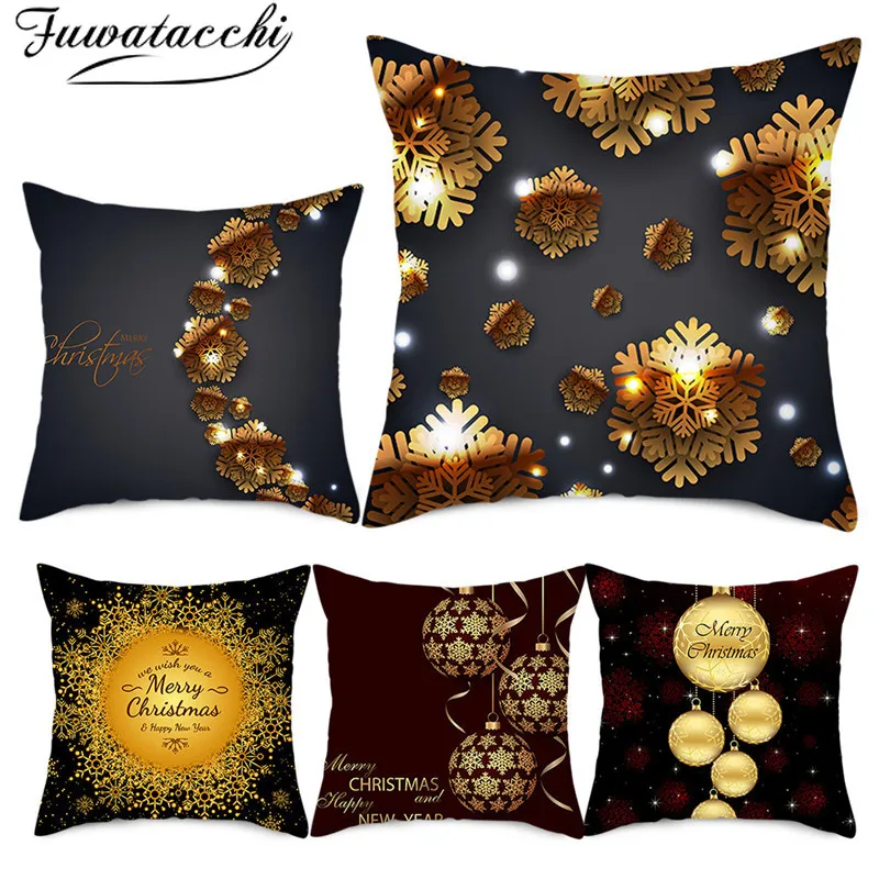 Наволочки на подушки Fuwatacchi Merry Christmas Black Background наволочки с золотым принтом для