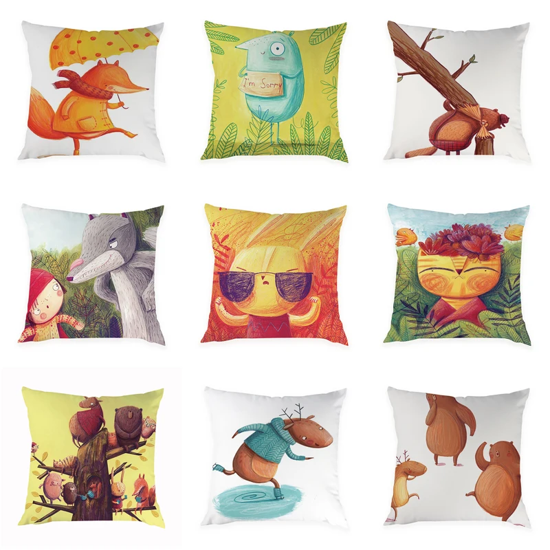 

Tribe Woodland Animal Cushion Cover Bear Fox Print Peach skin Pillow Case Decorative for Chair Sofa Home Pillowcase 45*45cm