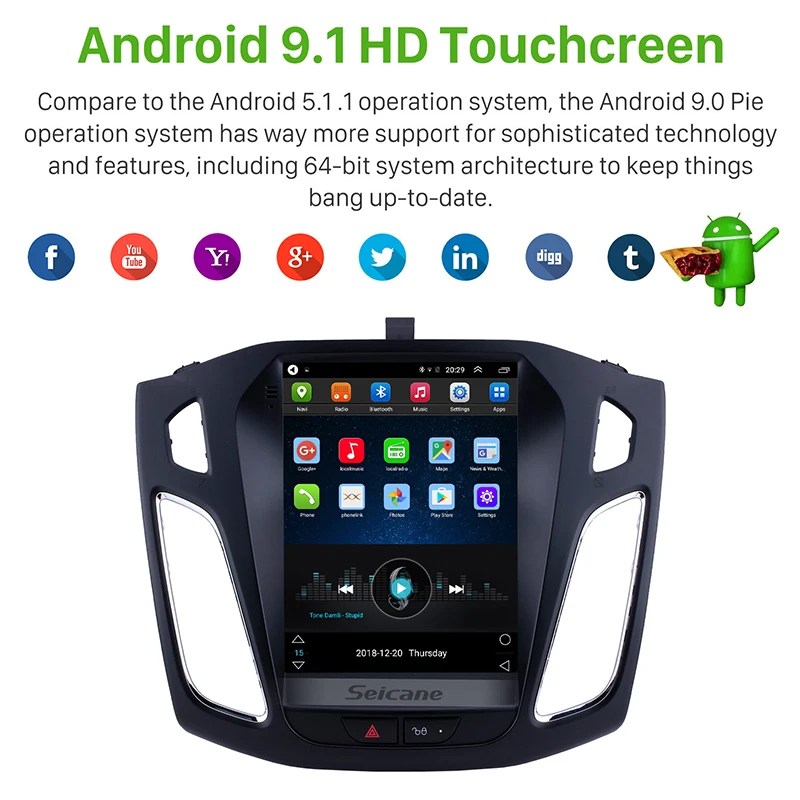 Seicane 97 pulgadas Android 91 auto Radio estéreo unidad GPS Navi para Ford Focus 2012 2013 2014 20
