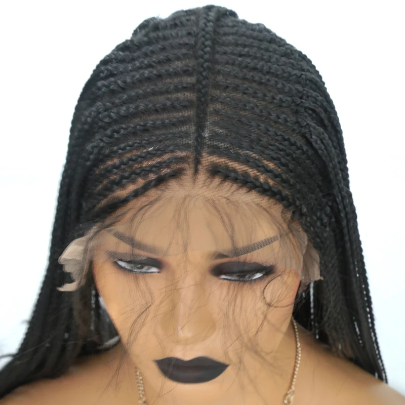 Харизма 13x6 плетеные парики средняя часть искусственные Синтетические волосы на кружеве парик для Для женщин длинные волосы плетеный ящик косы парик черный Парики