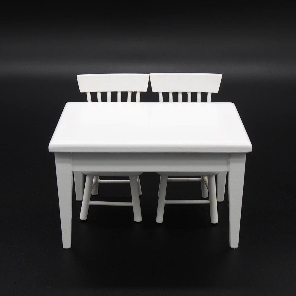 Odoria 1:12 миниатюрный деревянный белый обеденный стол и 2 стула набор мебели кукольный домик кухонные аксессуары