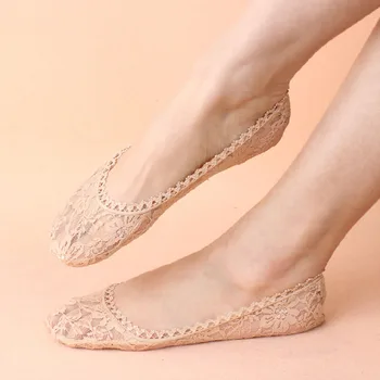 

1pair=2pcs Summer women girl Silica Gel Lace Boat Socks Invisible Cotton Sole Non-slip Antiskid Slippers Anti-Slip Sock