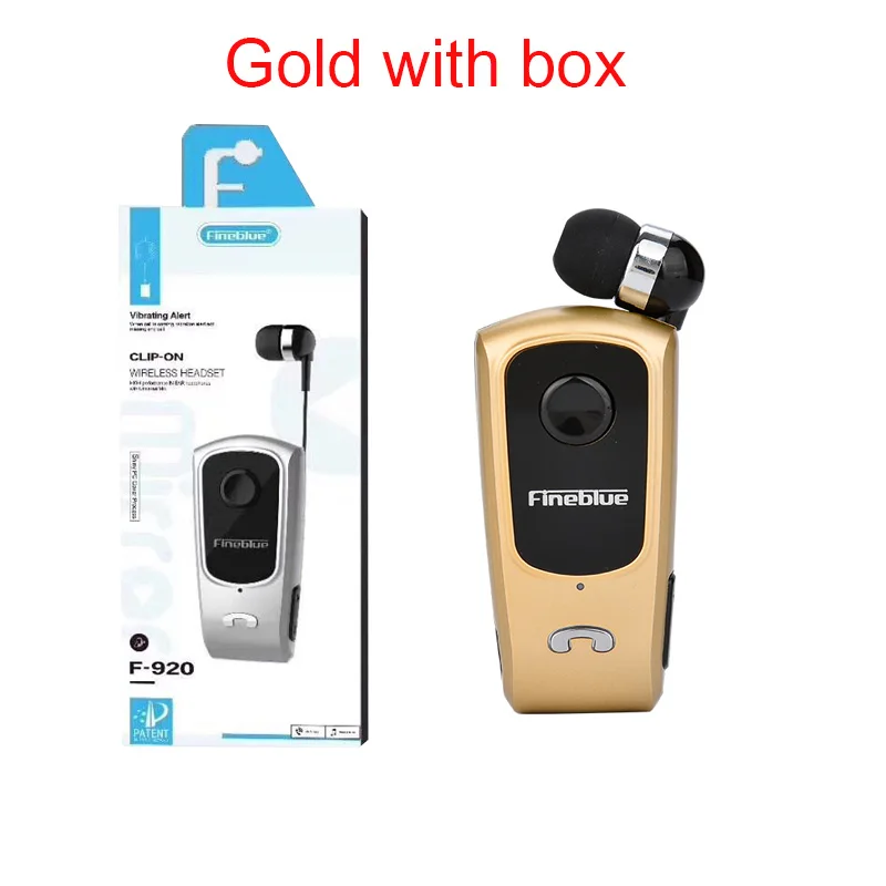 Gold with box FineBlue F920 мини беспроводная гарнитура с Bluetooth, гарнитура для звонков, напоминающая вибрацию, одежда с зажимом, спортивные наушники для бега - Цвет: Gold with box