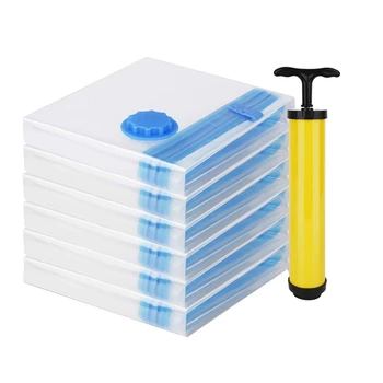 

Top-6 Pack Jumbo Reusable Space Saver Vacuum Seal Storage Pack Bags with Hand Pump--Works with Any Vacuum Cleaner,Compression Ba