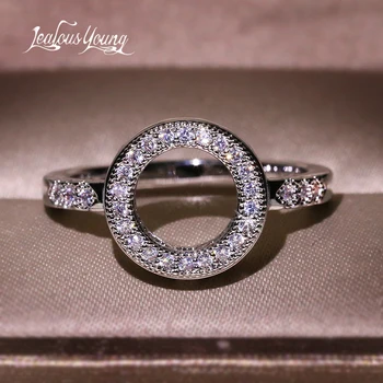 

Silver Color Circle Round Finger Rings for Women with Clear Zirconia Engagement Rings for Party Jewelry Gift