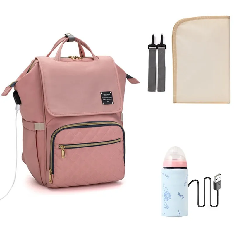 

LEQUEEN USB Diaper Bag Changing Pad Straps Heating Bag Baby Care Travel Waterproof Antifouling Backpack Stroller Bag Nappy Bag