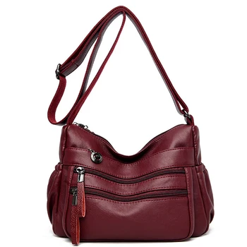 

2018 High Quality Soft Leather Luxury Handbags Women Bags Designer Double Zippers Shoulder Crossbody Bags For Women Sac A Main