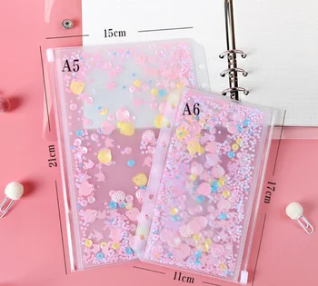 

Kawaii Pink PVC File Zipper Folder Binder Pockets Bag 6 Ring Notebook Binder Waterproof Diary Planner holder organizer A5/A6