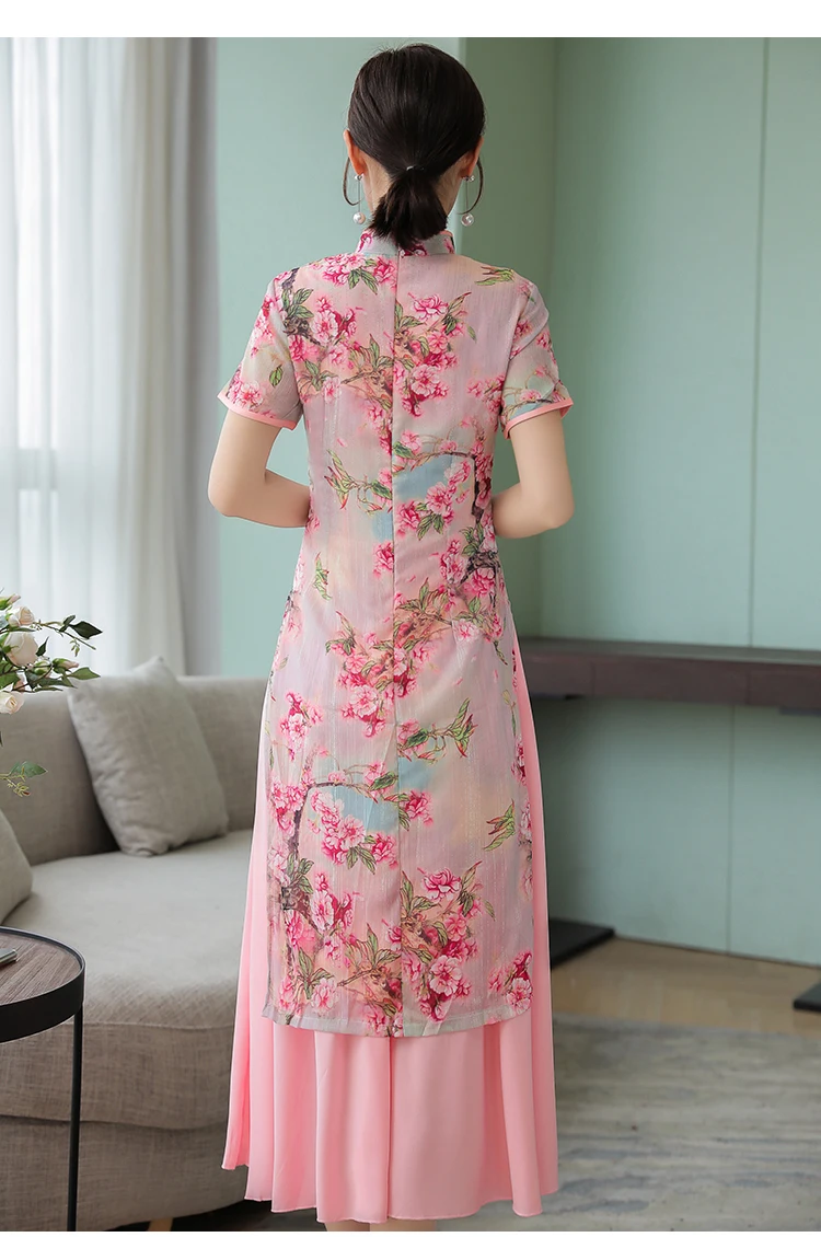 Vietnam Audrey, кружевное длинное женское платье Ципао, лето, стиль, Ретро стиль, китайский стиль, стоячий воротник, короткий рукав, платье для женщин