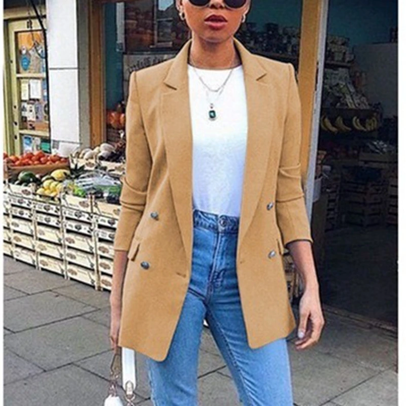 

Blazer Womens Suit Jackets 2019 New Long Solid Coats Office Ladies Turn Down Collar Jacket Casual Female Outerwear Suit Blazer