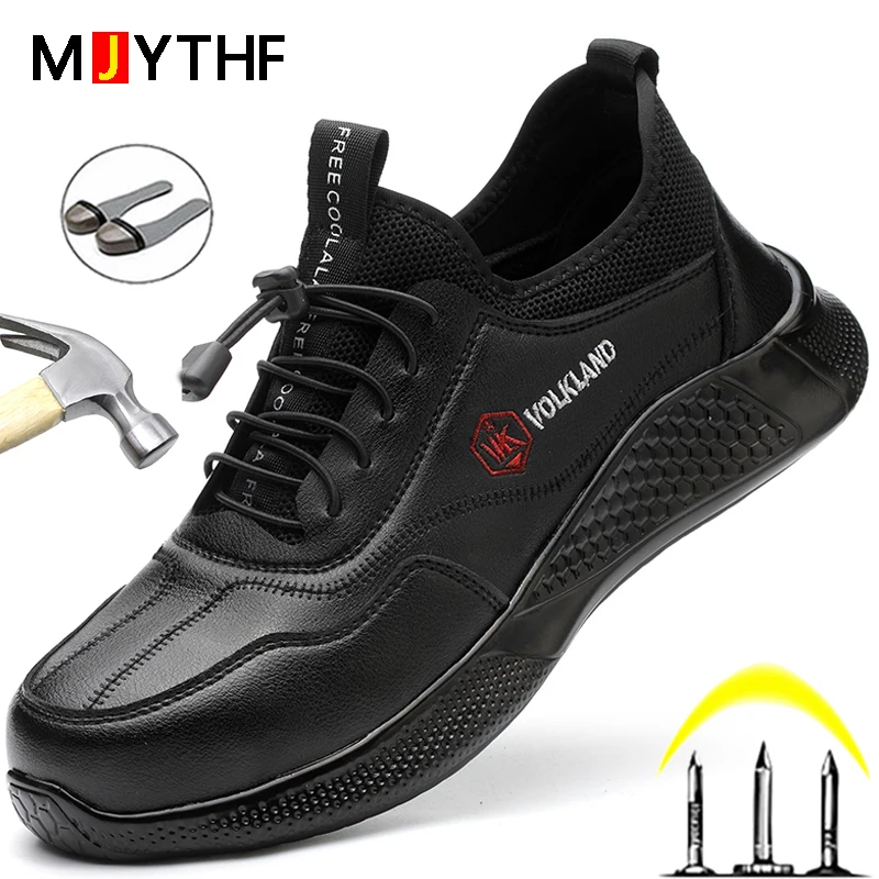 Zapatos de seguridad con punta de acero para hombre, zapatillas de trabajo, calzado Indestructible, antiperforación, impermeable, color negro