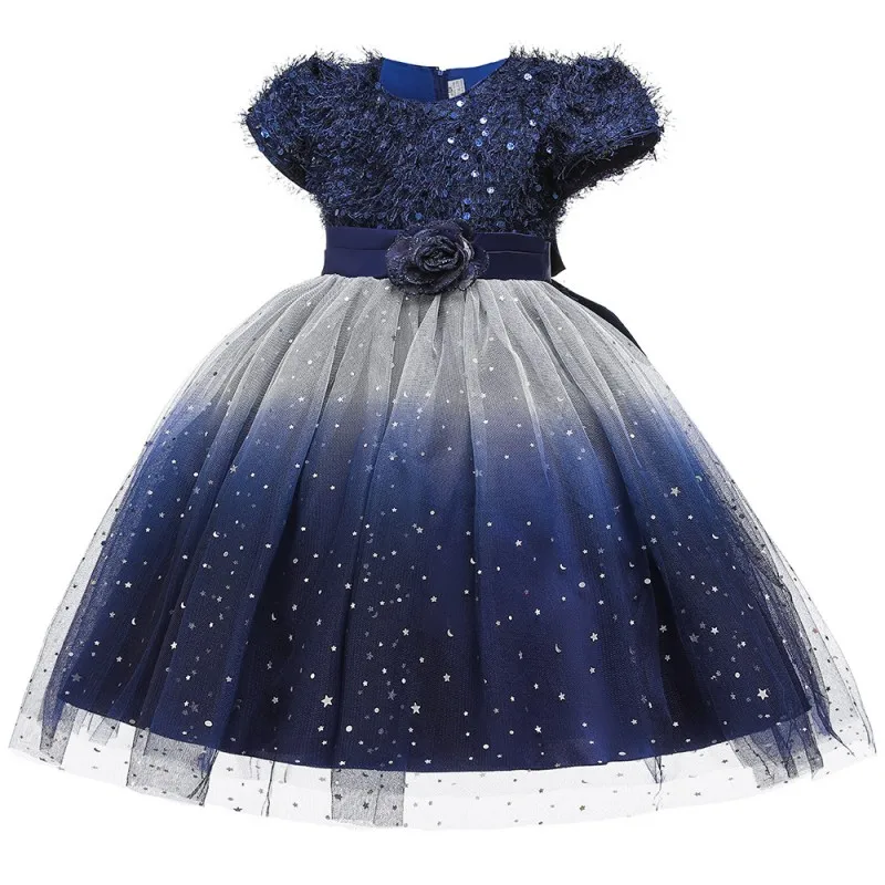 L5161Dark blue Прямая поставка; коллекция года; сезон весна; вечерние платья со звездами; платье из фатина с пышными рукавами; праздничный костюм принцессы для дня рождения - Цвет: L5161Dark blue