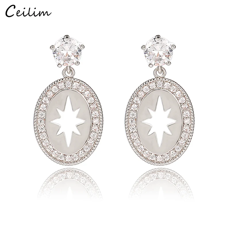 

2019 New Round Oval Cubic Zircon Earrings for Women S925 Sterling Silver Crystal Dangle Drop Earring Fashion Designer Jewelry