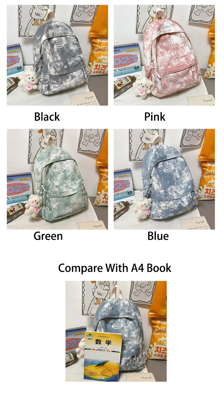 Simple Dyeing Design Women Backpack Kawaii Nylon Book Bag Female Mochila School Backpack for Teenage Girl Travel Rucksack