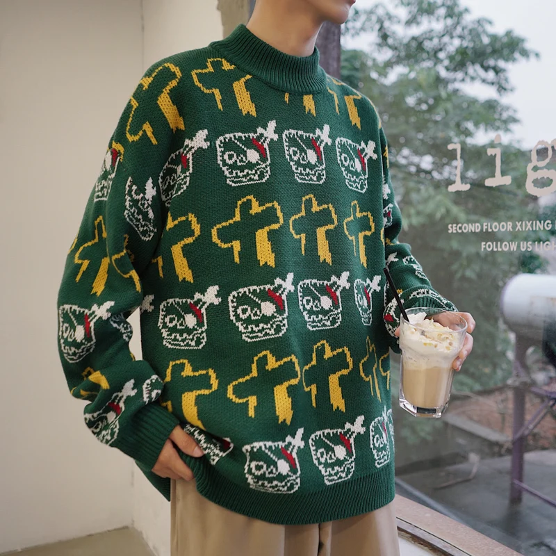 2019 Autumn new pullover trend fashion Cartoon sweater long sleeve mens Thick clothes Japan Style Hip Hop Black Blue 2019 Autumn new pullover trend fashion Cartoon sweater long sleeve mens Thick clothes Japan Style Hip Hop Black Blue