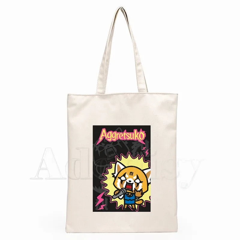 

Aggretsuko Aggressive Retsuko Print Reusable Shopping Bag Women Canvas Tote Bags Printing Eco Bag Shopper Shoulder Bags