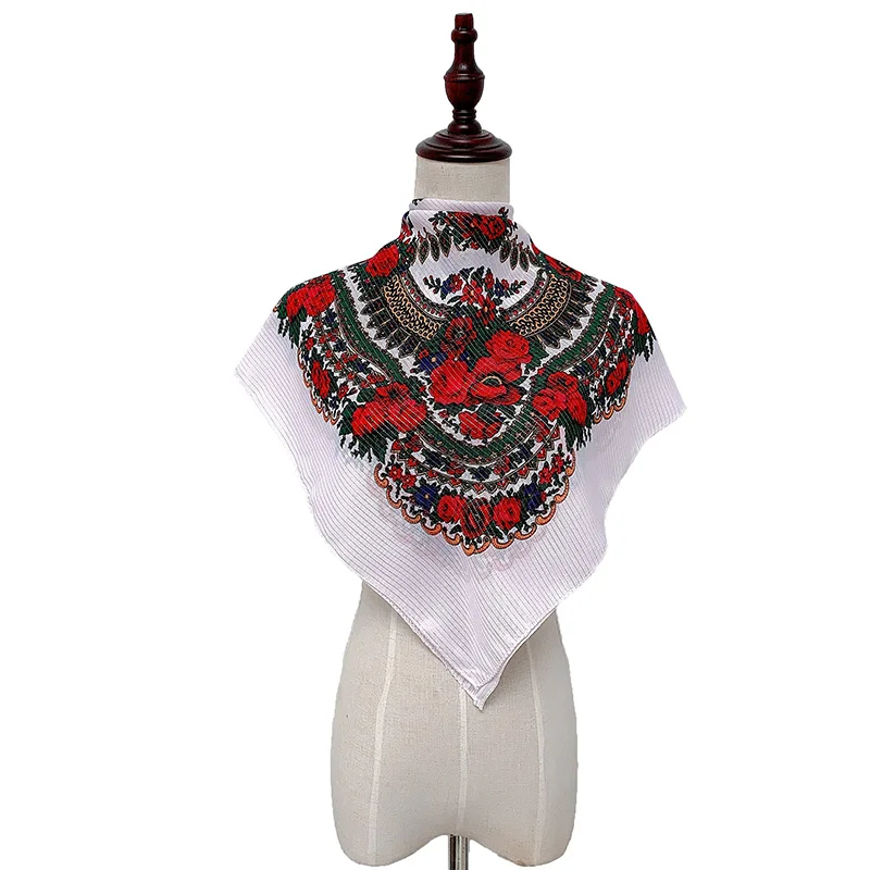 Модный женский шарф с цветочным принтом, роскошный брендовый головной убор на весну и осень, хиджаб, Женский русский хлопковый платок - Цвет: TJ03 white