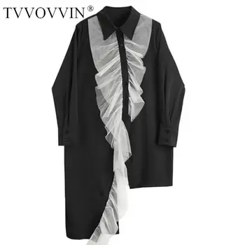 

Korea Women Blouse Mesh Patchwork Irregular Long Womens Tops Blouses Asymmetry Long Sleeve Cotton Black Shirts Top 2020 New