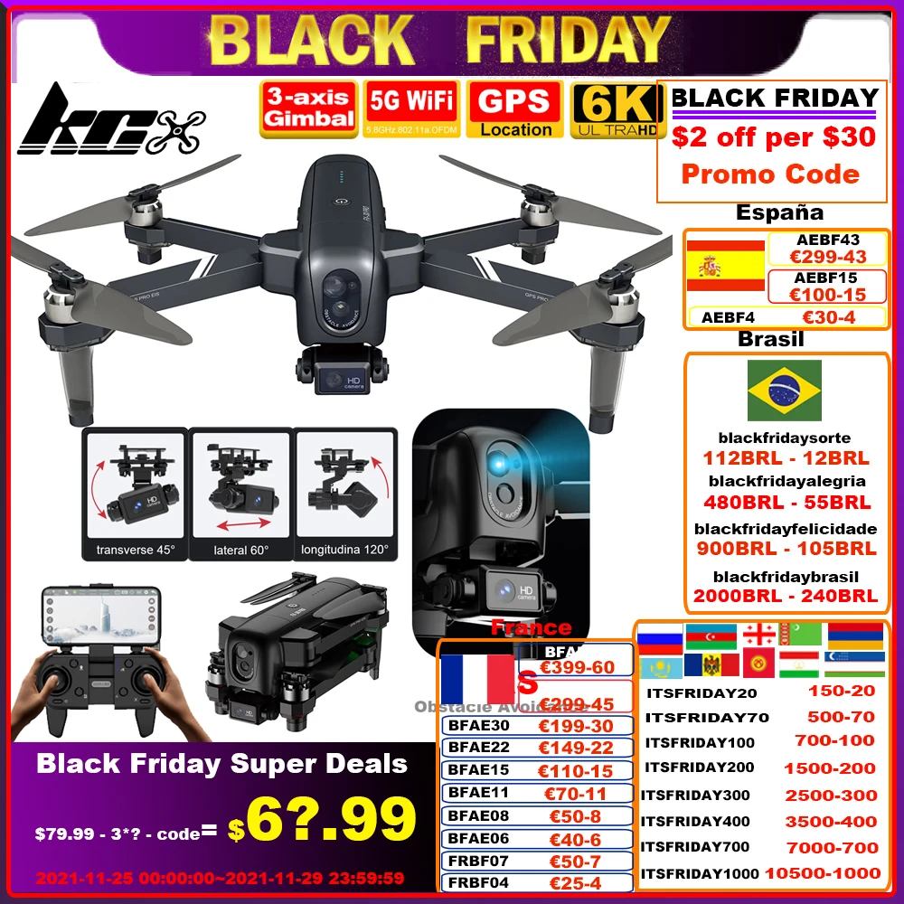 Obstacle Avoidance Camera Drone 6K GPS 3-Axis Gimbal Stabilization 30mins 5G FPV 5KM 4K Professional Quadcopter Dron FX-30PRO |