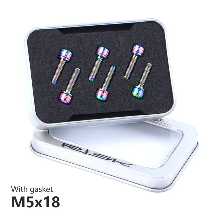 RISK 6 шт. M5x18mm/M5x20mm титановый шток болт с шайбой велосипедный велосипед MTB рулевой шток руль сверхлегкий вынос руля винты - Цвет: M5x18 Rainbow Washer
