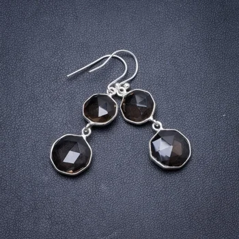 

Natural Smoky Quartz Handmade Unique 925 Sterling Silver Earrings 1.75" Y3013