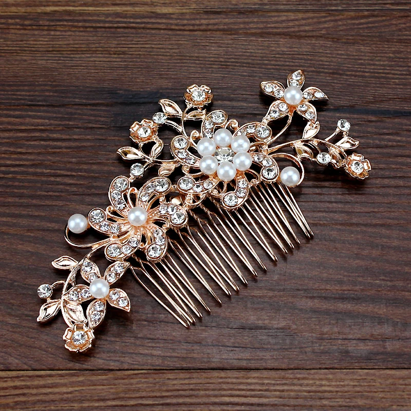 rose gold 12x6.2cm TREAZY, серебристые, розовые, золотые, свадебные расчески для волос, для женщин, кристаллы, стразы, шпильки, свадебный головной убор, украшения для волос, аксессуары - Окраска металла: rose gold 12x6.2cm
