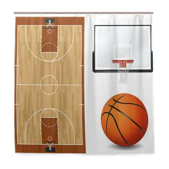 

Unique Shower Curtain Basketball Court Backboard Illustration Realistic Sports Themed Eco-Friendly with 12 Hooks in Bathroom W72
