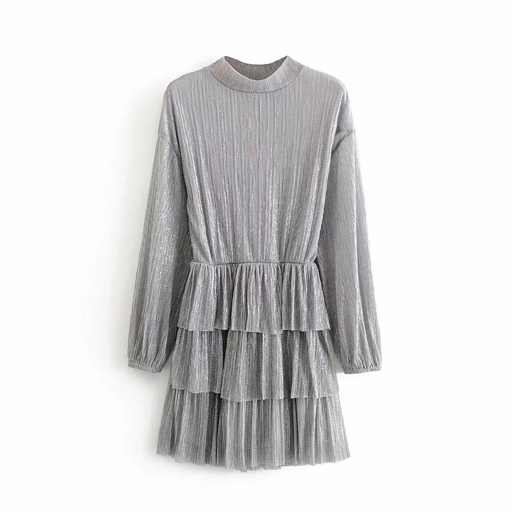 Осень 2019 новое женское эластичное короткое платье с воротником стойкой и длинным