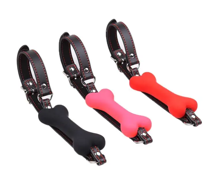 Bâillon buccal en silicone souple en forme d'os pour chien, avec plug anal, pour bondage et soumission. Accessoire BDSM pour adultes._voghion.com