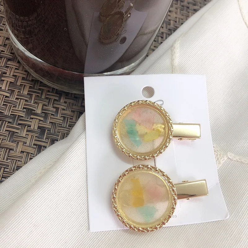 

South Korea Summer New Style Shell Barrettes Gold Plated round Plates Duckbill Clip Hot Sales Hair Accessories Girls Side Clip