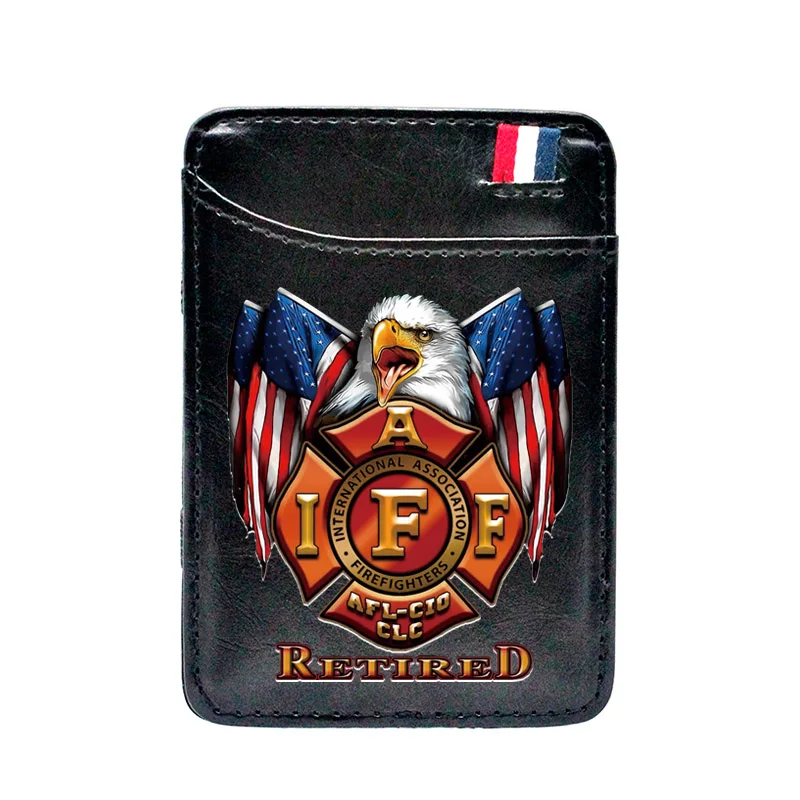 

Black American Flag Eagle Fireman Digital Printing Leather Magic Wallets Men Women Card Holder Purse Short Mini Money