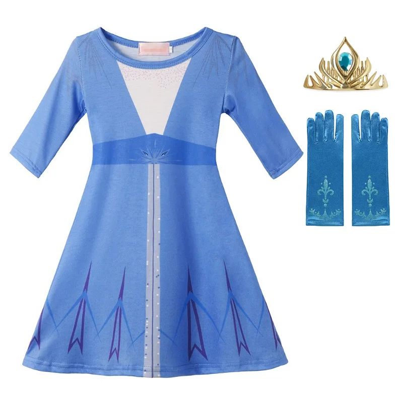 Dress Set 01 MUABABY/платье принцессы Эльзы 2 для девочек; Повседневная нарядная одежда с принтом Снежной Королевы; Детский костюм на день рождения, Хэллоуин, вечеринку; От 4 до 10 лет - Цвет: Dress Set 01