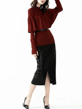 

Slim Fit Europe Temperament Knitted Bottoming Sweater Thin Sweater Long Sleeve Turtleneck Mesh Slim Dark Red Coat