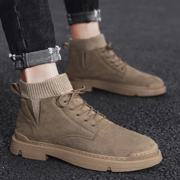 baratas Botas De Tornozelo Sapatos De Trabalho Tornozelo Camurça Casual Goth Para Botas De Inverno Superior Verão Coturno Homens Vintage De Alta Couro Dos Homens Cowboy