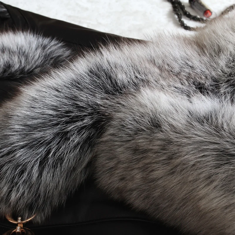 Куртка из натуральной кожи с воротником лисьего меха 100% натуральная овечья кожа