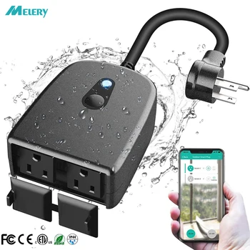 

WiFi Smart Plug Outdoor Outlet Sockets IP44 Waterproof Wireless Remote Control Timer Countdown Compatible with Alexa Google Home