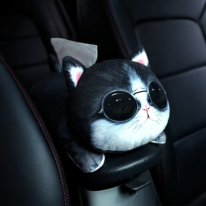 1x3D Puppy Cat Home Car Armrest Seat Tissue Paper Plush Cover Storage Box Holder 