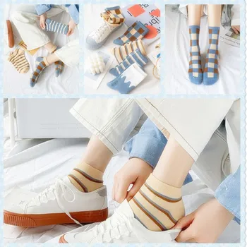 

Art Women Sock Woman Thin Socks Patchwork Female Blue Creative Casual Short Sox High Quality Lady Cotton Hip Hop Autumn Sokken