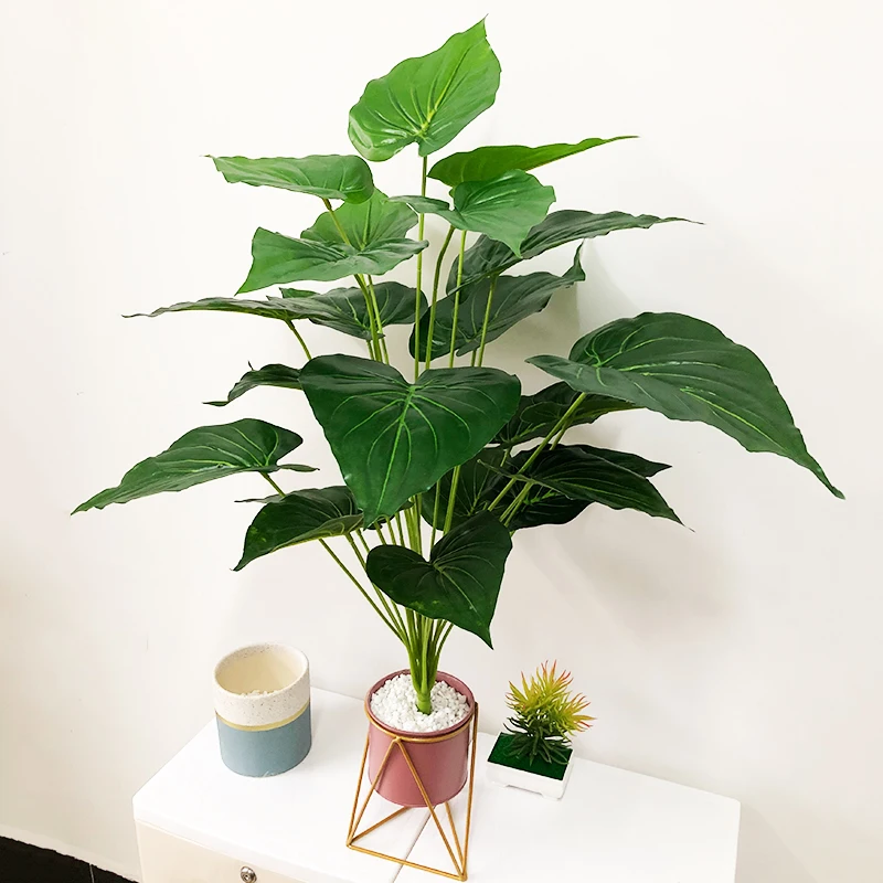 75Cm 24 Teste Tropicale Grande Artificiale Monstera Bouquet Falso Palma Vero Tocco Alocasia Foglie Per La Casa Offcie Garden Decor
