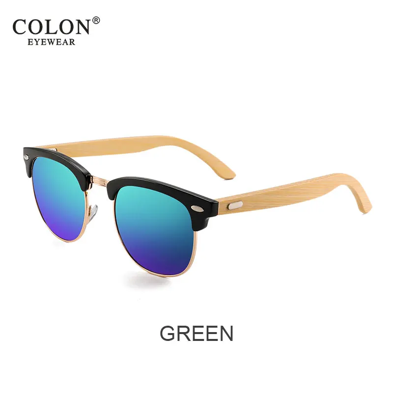 Женские бамбуковые солнцезащитные очки винтажные деревянные ножки солнцезащитные очки для мужчин половинчатая металлическая рама модный тренд UV400 очки Gafas De Sol - Цвет линз: Зеленый