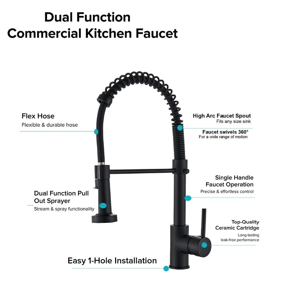 black kitchen tap Kitchen Faucet Hot and Cold Water Faucet Sink Faucet, Spring Pull-out Single-handle Faucet, 360 Rotating Kitchen Faucet single bowl kitchen sink