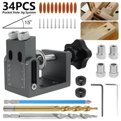 Kit con portapiezas con orificios para carpintería, plantilla de tornillo de bolsillo, ángulo oblicuo de 15 grados, posicionador, taladro de espiga, Kit de carpintería