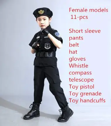 Костюм Полицейского для мальчиков и девочек; Детский костюм для костюмированной вечеринки; Униформа армейской полиции; комплект одежды с длинными рукавами; униформа для боевых выступлений - Цвет: J
